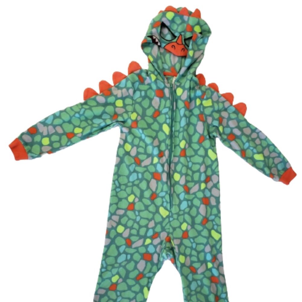 Cat & Jack FLEECE HOODED PAJAMAS LIZARD /DINO Size S 6-7
